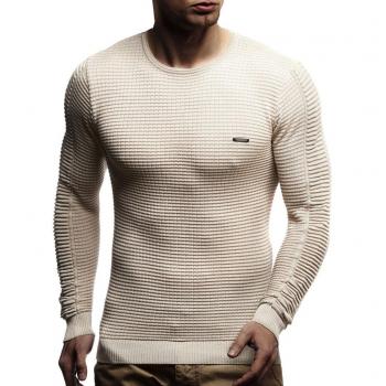 LEIF NELSON Männer Winterpullover Rundhals Slim Fit LN1545 Hell Beige Large