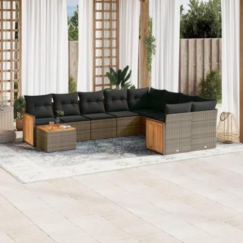 Set Sofás Jardín 10 Piezas con Cojines Ratán Sintético Gris – “Ecosistema Gris”