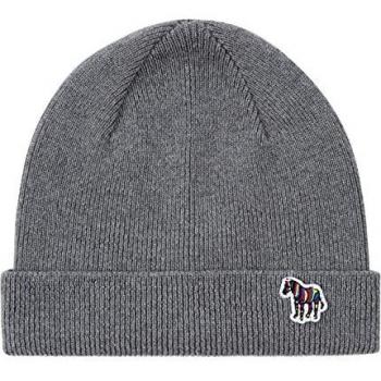 Men's Paul Smith Zebra Logo Ribbed Lambswool Beanie Hat (Grey, One Size)
