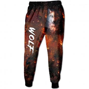 Pantalones deportivos 3D lobo galaxia naranja para hombre
