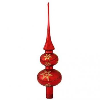 Doppelspitze Christbaumspitze 32,5 cm Rot/Satin mit Golddeko aus Glas