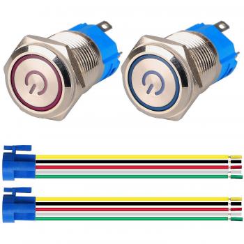 Interrupteur à bouton-poussoir 1NO1NC verrouillable en acier inoxydable 220V-230V 5A LED 16mm