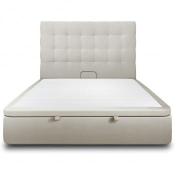Lit coffre élégant 200x200cm avec tête de lit capitonnée Taupe