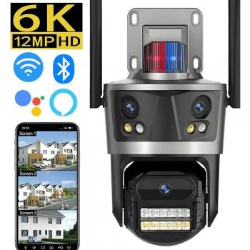 6K 12MP HD PTZ Wifi Surveillance Camera Outdoor 360° Water‑Proof Wireless Security IP Camera EU Plug