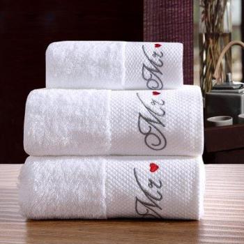 Serviettes de plage Mr & Mrs en coton blanc 3 pièces