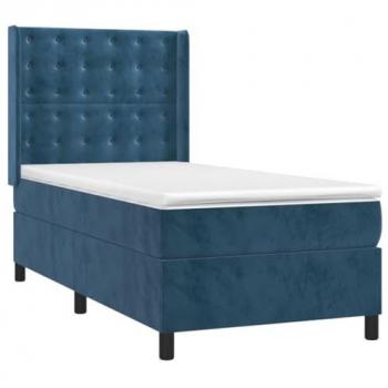 VidaXL Boxspringbett 100x200 cm Dunkelblau Samt mit Matratze und LED