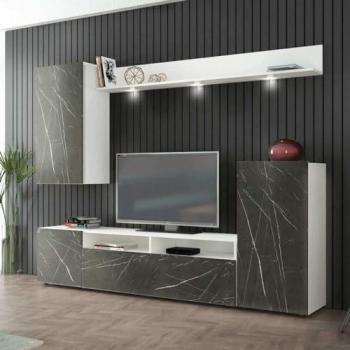 Parete Attrezzata Bridge Olmo Grigio – 210 cm L × 36,5 cm P × 170 cm H in Legno Naturale & Antracite