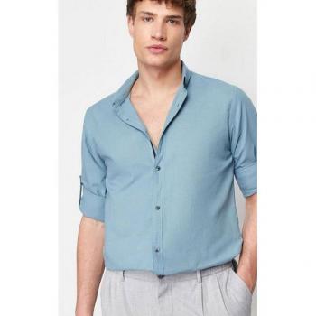 Blauer Trendyol Herren-Style: Slim‑Fit Baumwollhemd mit Schulterklappen, 2XL