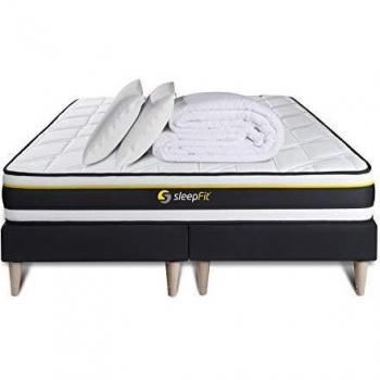 Ensemble sommier 80x200 + matelas Soft 160x200 + 2 oreillers mémoire de forme + couette percale