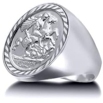 Jewelco London Men’s Full Sovereign St George Dragon Ring – Silver, Domed & Polished, White (ARN112-F)
