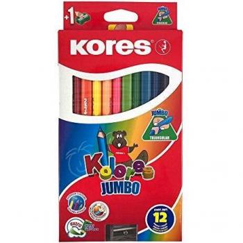 Kores Crayons de couleur Jumbo, 12 crayons, boîte en carton