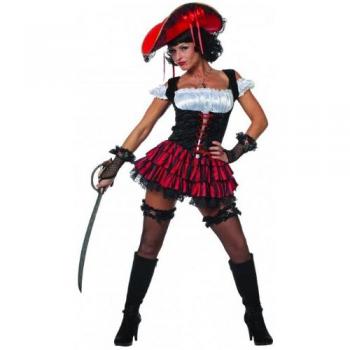 Rotes Seeräuberinnen‑Kleid mit Schwarz‑Weiß‑Akzenten (38)