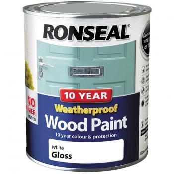 Ronseal RSL38773 10 Year Weatherproof Wood Paint White Gloss 750ml