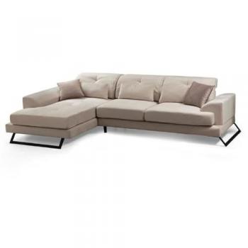 Canapé d'angle gauche en tissu écru avec effet simili vachette