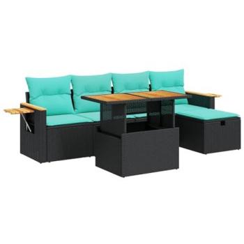 Suite Divani da Giardino 6 pezzi, cuscini inclusi, colore nero, materiale acacia