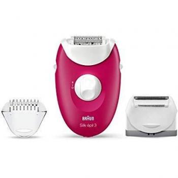 Braun Silk-Epil 3 3-410 Epilators for Women, Raspberry Corded Epilator with 3 Extras, Pink
