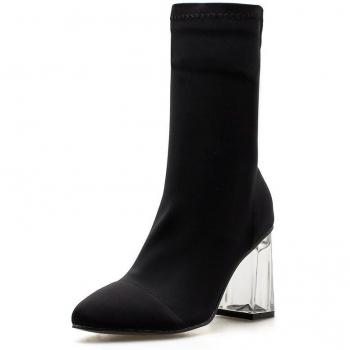 Women's High Heel Pointed Toe Ankle Boots with Transparent Heels
