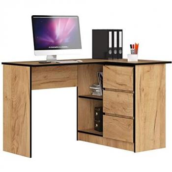 Bureau AKORD d'angle droit 124 cm Chêne Craft 3 tiroirs 2 étagères