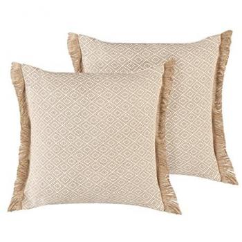 Beige Fransenkissen für Wohnzimmer 2er Set
