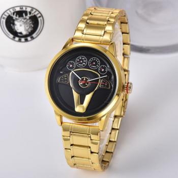 Stainless Steel Casual Sports Watch with 3D Car Steering Wheel
