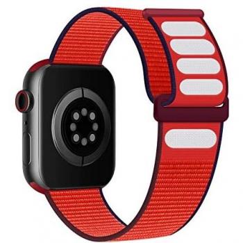 UKETO Apple Watch Red Sport Band, Breathable Nylon (Series 1‑7)