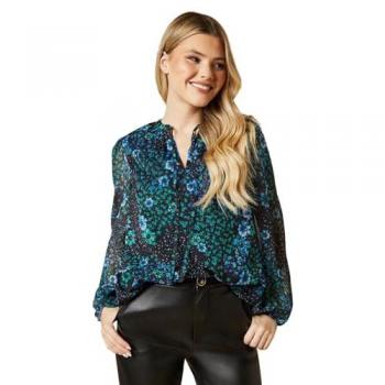 Women's Black Floral Patchwork Chiffon Button‑Up – 8