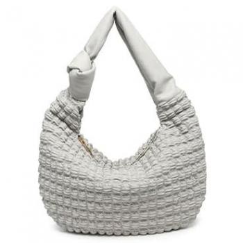 JFY Light Grey Half Moon Quilted Zip‑Top Crossbody