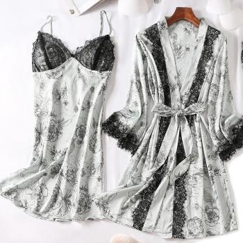 Two-Piece Satin Kimono and Gown Set