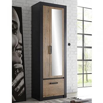 Hochschrank Garderobe BAKU-61 mit Spiegel in Fresco anthrazit und Kastanienbraun, 65x200x42 cm
