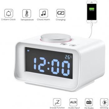 Iado FM Radio Alarm Clock for Heavy Sleepers (WHITE)