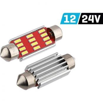 VISION 2x Lampadina Festoon SV8.5 41mm 12/24V 4014 SMD LED Bianco CANBUS