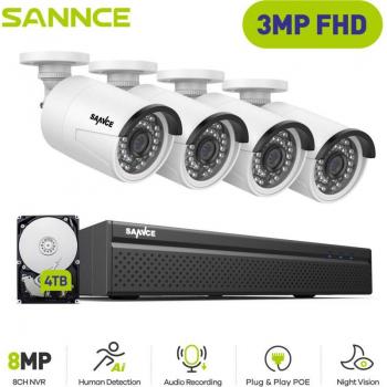 Rugged 4‑Cam Outdoor Monitoring Pack – 3 MP, Smart IR, Night Vision, Motion Detection, Wired, 4 TB HDD
