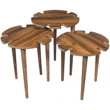 GARA DECOR Ergonomic Walnut 3-Piece Flower Nesting Tables