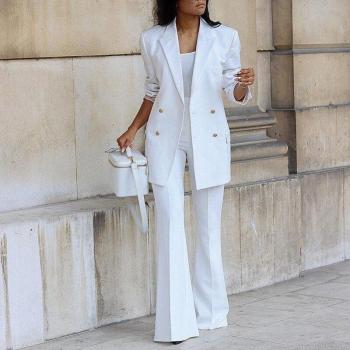 Chaqueta y pantalones de mujer, conjunto de blazer sexy, blanco y amarillo, para uso laboral