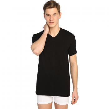 Set van 2 Ribben Coton Heren V-Hals T-shirts Korte Mouw Comfortabel S Zwart