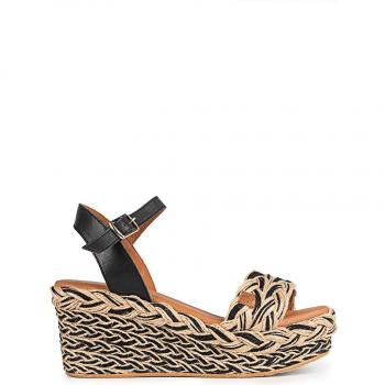 Sandalias de vestir Popa con cuña baja en Negro Amur y trenza natural