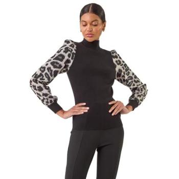 Roman Women’s Safari Mesh Sleeve Knit Cardigan – Black, 16 XL