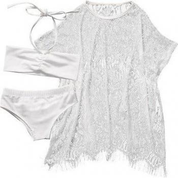 3-Piece Toddler Beachwear with Lace Blouse and Bikini
