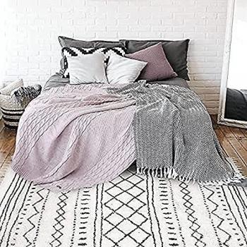 Rivestimento di Tappeto Berbere in Cotone 130x190 cm, Tonalità Ecru