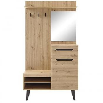 Garderobe TIROL-61 Eiche Artisan Nb. mit Spiegel und Sitzbank, b/h/t 110/200/34 cm
