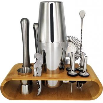Bar Set Acero + Bambú – Coctelera Boston