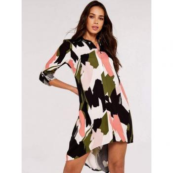 Damen Hemdkleid in Aprikose mit kreativem Pinselstrich-Design