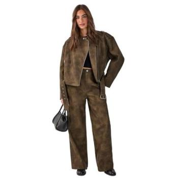 Slouchy Olive Faux Leather Pants for Women – Size 4