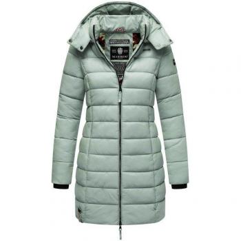 MARIKOO Langer Winter-Steppmantel mit Kapuze „Abendsternchen“ – Smokey Mint, Größe M