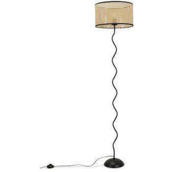 Black Metal Floor Lamp with Natural Cane Lampshade