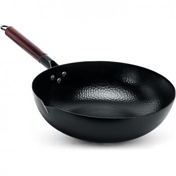 Wooden Lid Wok Pan 32cm Non-Stick