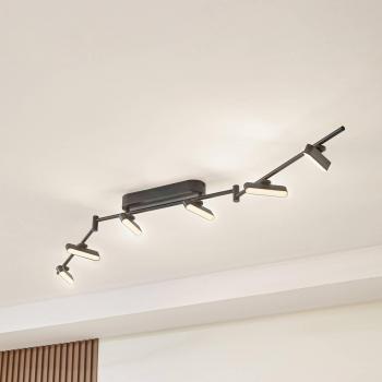 Lindby Eldrin LED Spotlight, Black, 26.7W, 6-Bulb Metal Light Bar
