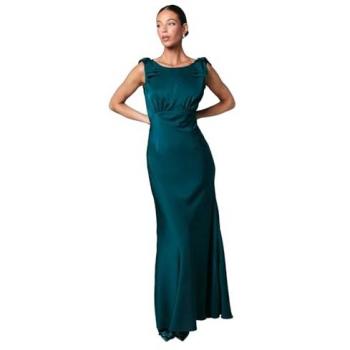 Empress Emerald Bow-Shoulder Cowl Satin Maxi Dress for Bridesmaids