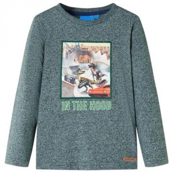 Camiseta Niños Manga Larga Dinosaurios Verde Oscuro 128