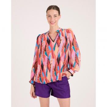 Blusa Naf Naf de Manga Larga con Pliegues y Diseño Geométrico